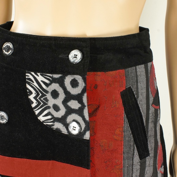 Vintage Desigual Geometric Patchwork Velvet Corduroy Wrap Skirt - Picture 5 of 7